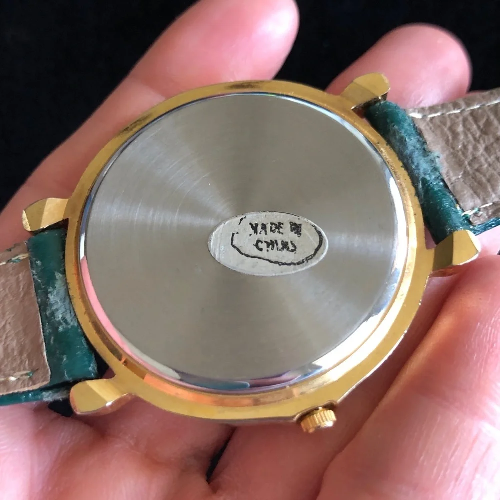 Vintage Gold Christmas Tree Watch with Green Strap